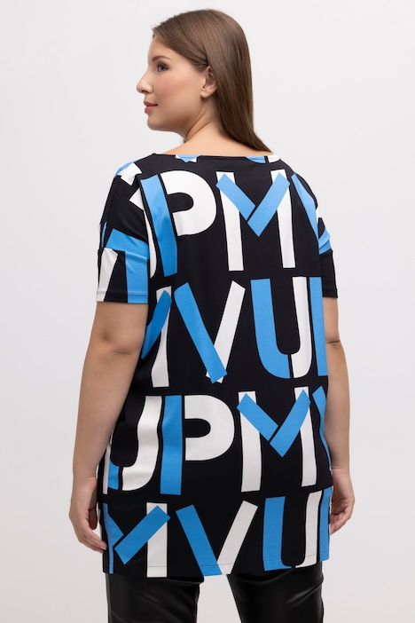 Longshirt, Schriftmotiv, A-Linie, Rundhals, 3/4-Arm
