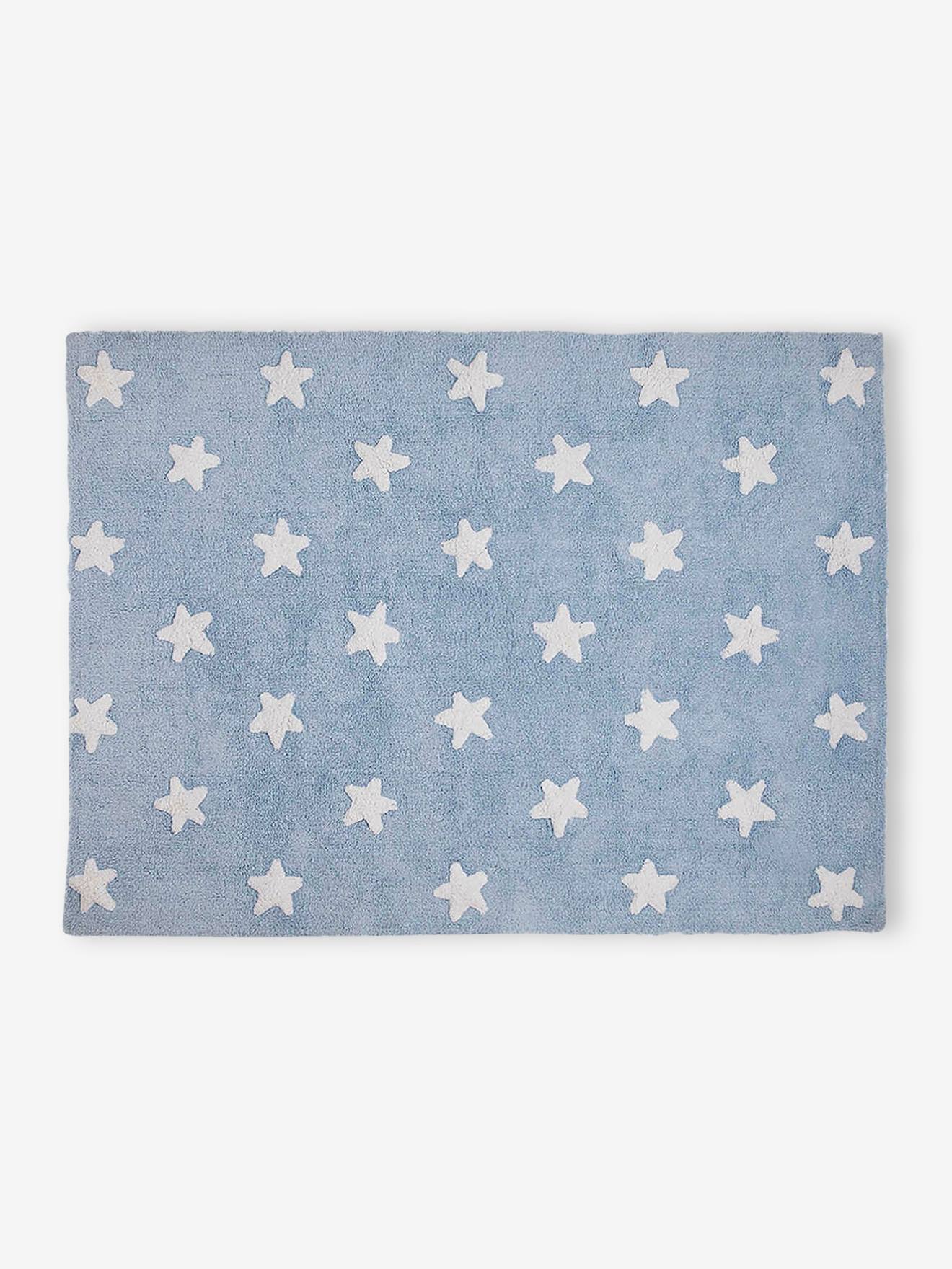 Tapete retangular de algodão lavável com estrelas LORENA CANALS azul