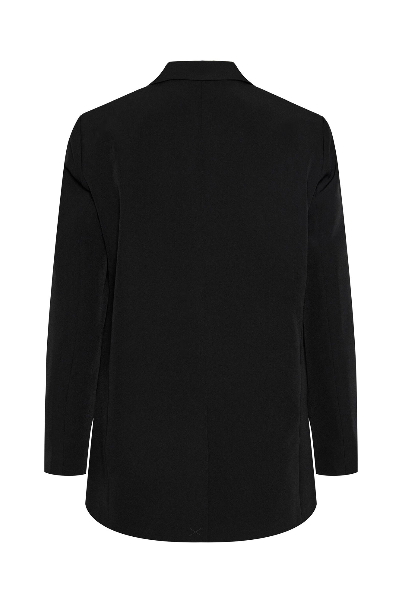 Blazer oversized com mangas compridas, bolsos falsos e lapela no decote.