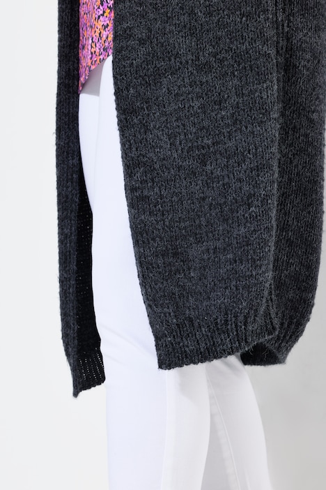 Long-Strickjacke, offene Form, Grobstrick