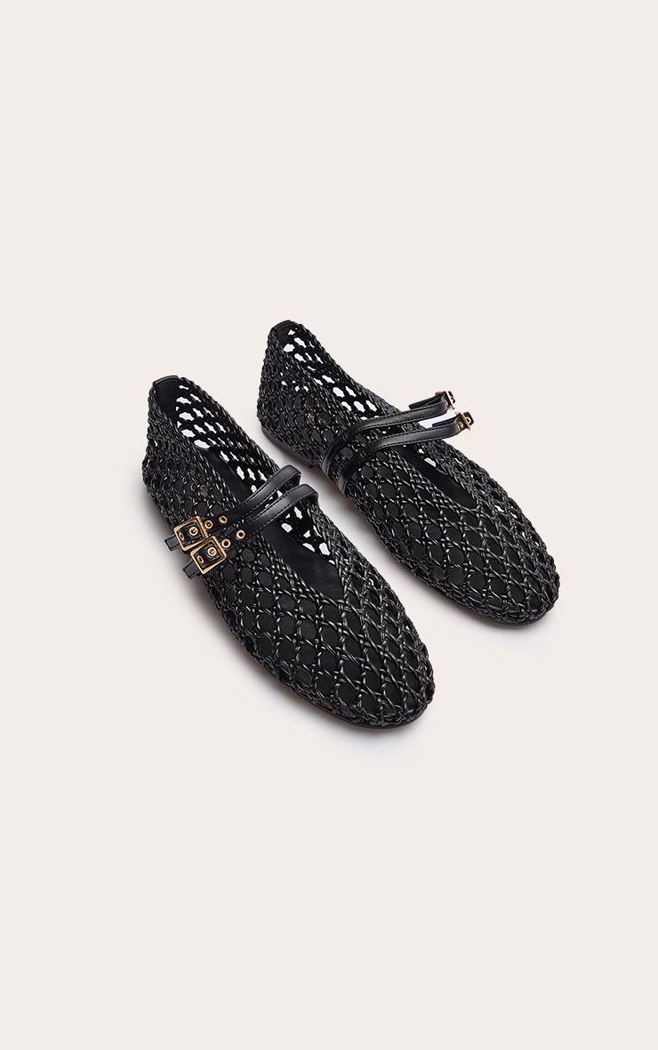 Noir Ballerines À Brides Tressées Avec Boucle