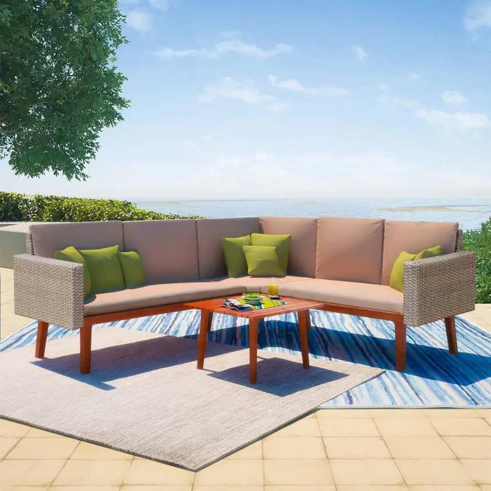 vidaXL - Tuinbank Set - Grijs - Poly rattan