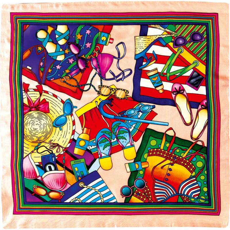 Carré 100% soie - 90x90cm La plage - Blanc