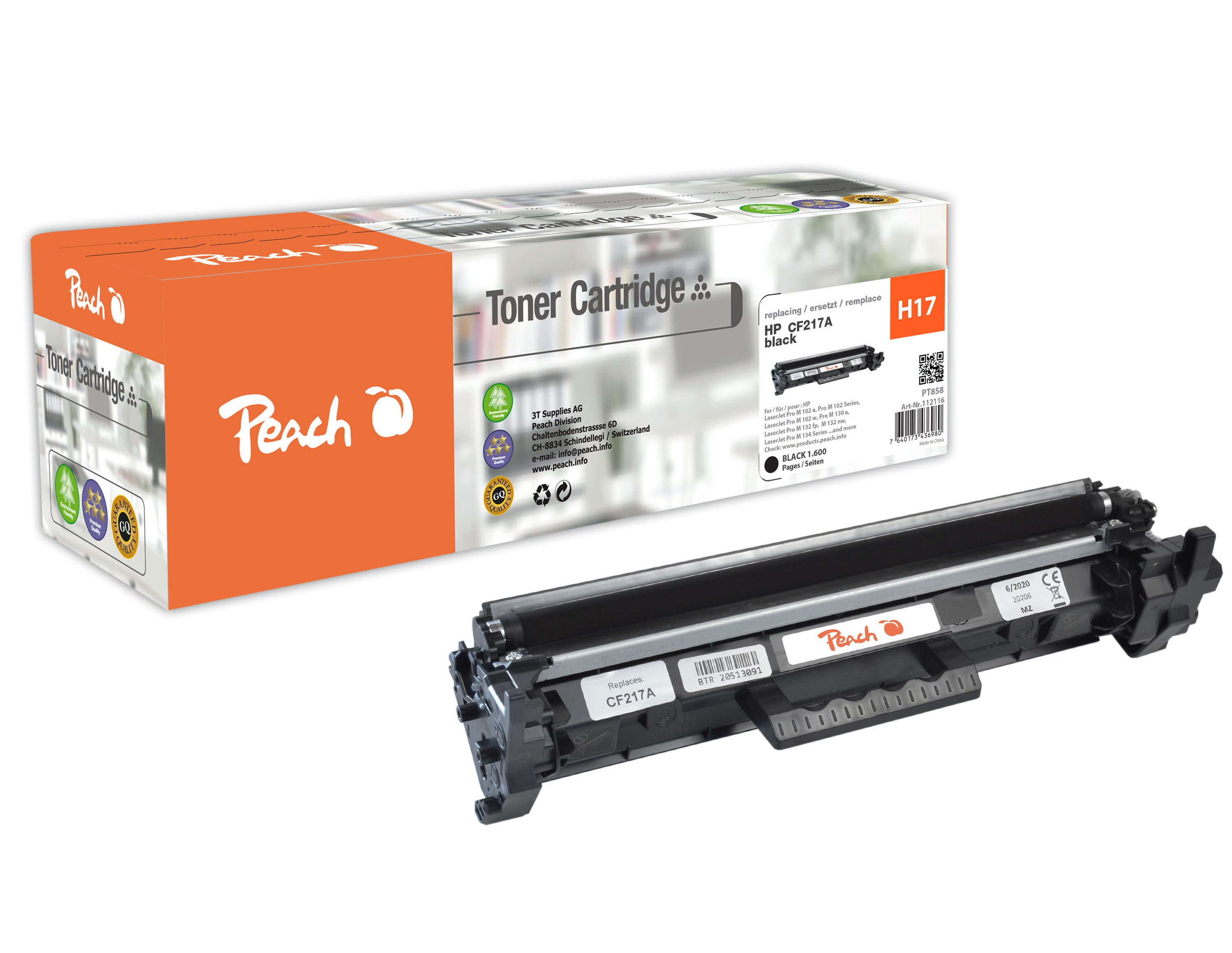Peach HP 17 A Toner bk ersetzt HP No. 17A, CF217A für z.B. HP LaserJet Pro M 102 a, HP LaserJet Pro M 102, HP LaserJet Pro M 102 w (wiederaufbereitet)