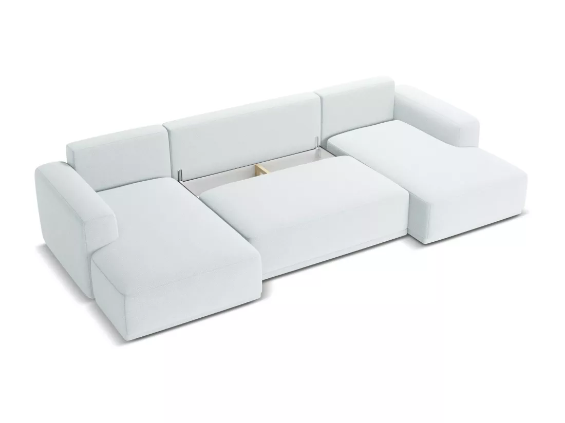 Canapé d'angle panoramique convertible en tissu chenille - bleu clair - KAILA