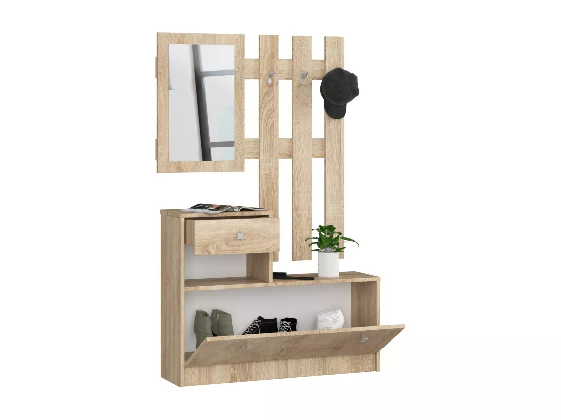 Ensemble d'entrée AKORD avec l'armoire à chaussures Chêne Sonoma 90 cm 1 porte 1 tiroir 2 étagères 90x25x170 cm