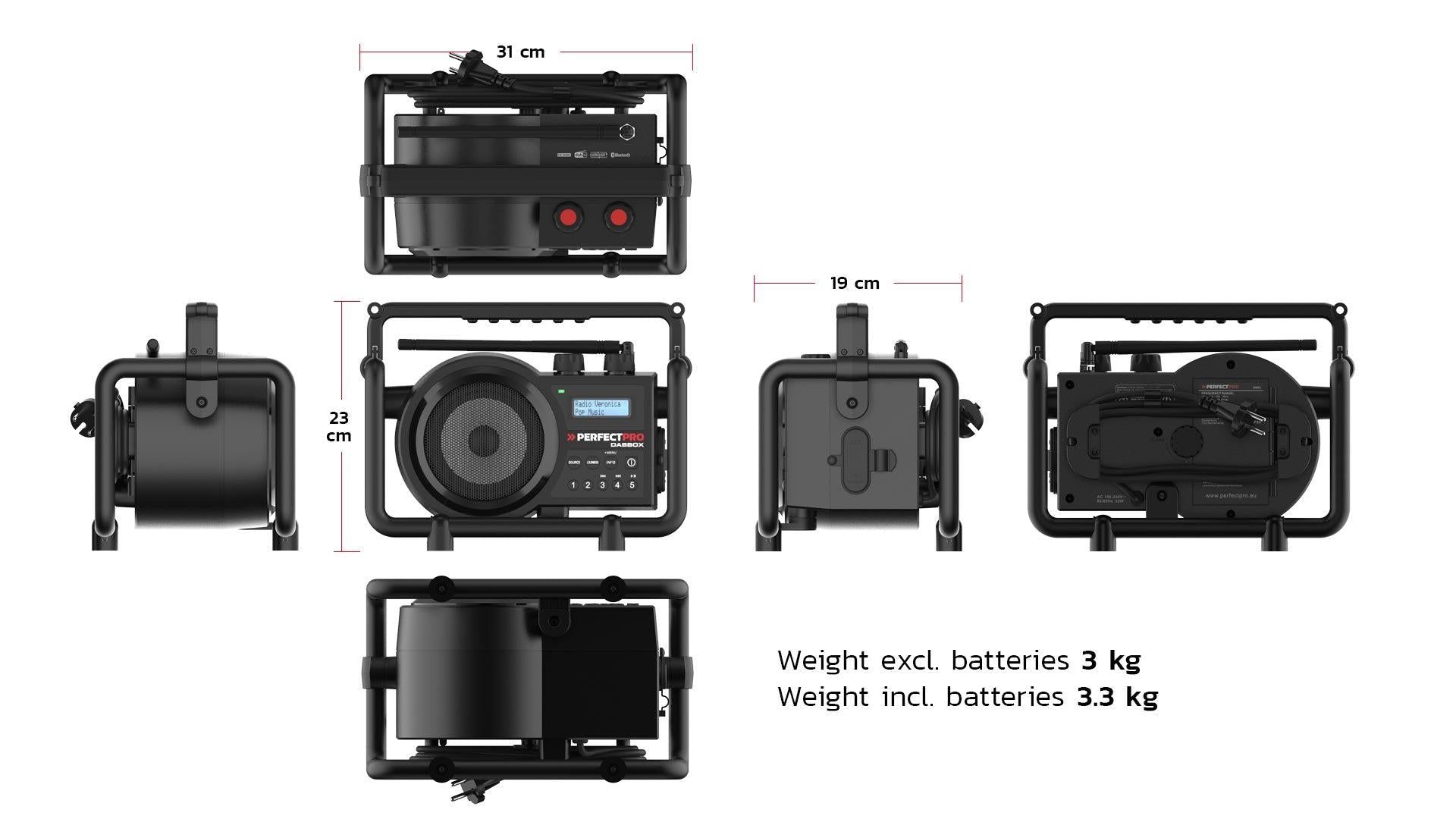 Perfectpro DBX3 DABBOX Bouwradio DAB  FM Bluetooth Oplaadbaar