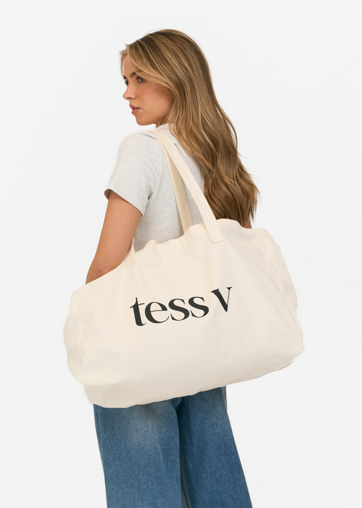 Tess V canvas tas creme
