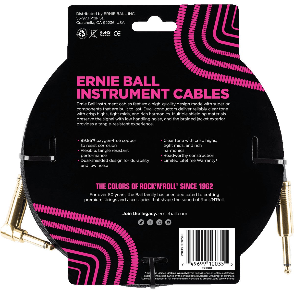Ernie Ball 6081 Braided Instrument Cable, 3 meter, Black
