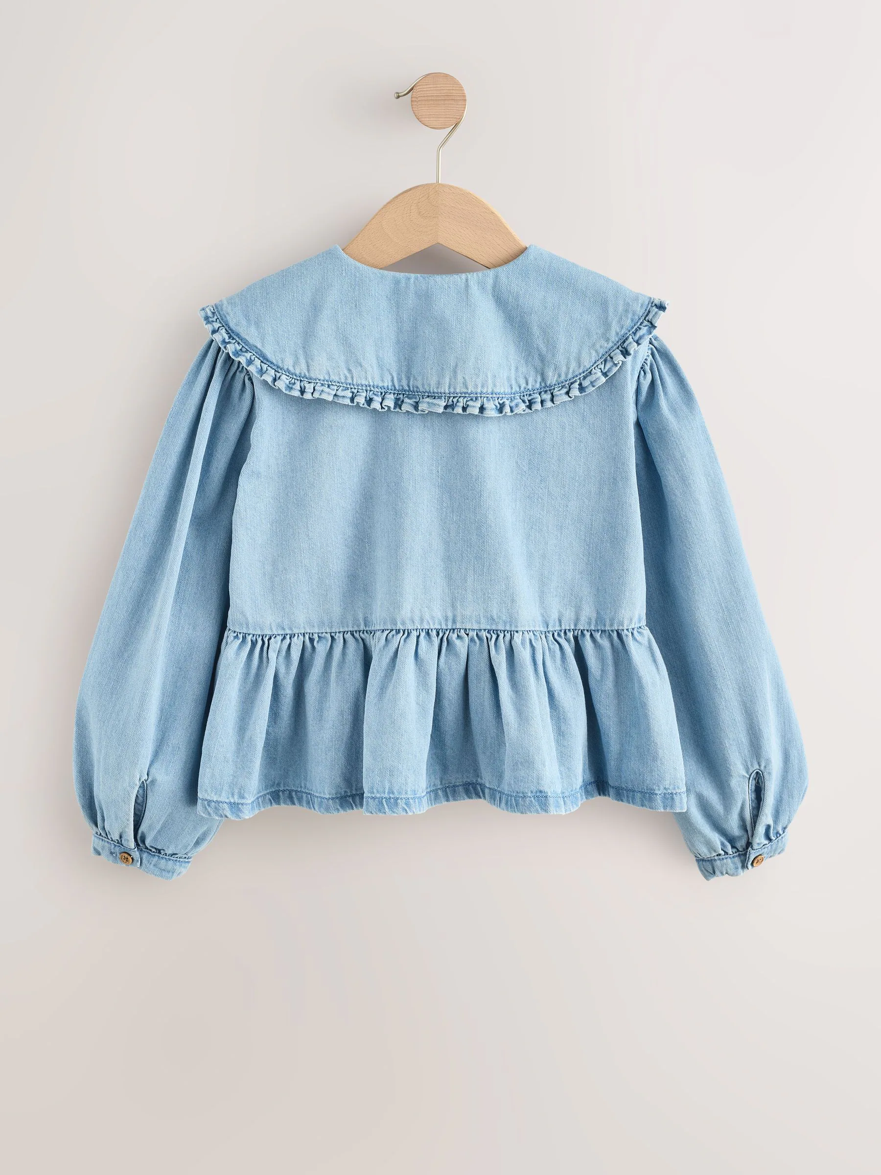 Blauwe denim - Blouse met lange mouwen en kraag (3-16jr)