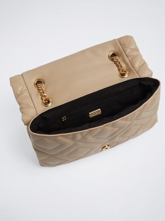 Bolsa de ombro acolchoada com corrente - Marrom