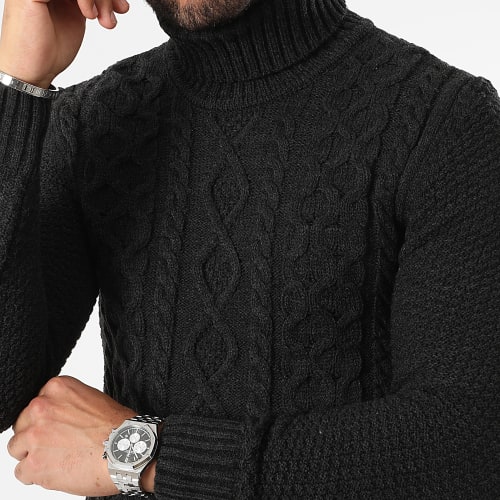 Pull Col Roulé Torsades 0380 Gris Anthracite Chiné