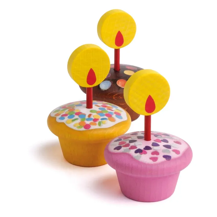 Erzi Muffins en bois avec bougies - Set de 3