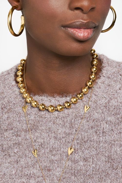 Goudkleurige statement ketting chunky dubbele kralen