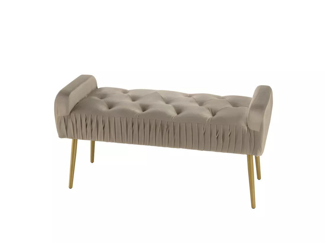 ALBANE - Banc de lit velours taupe pieds métal doré