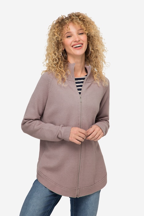 Strickjacke, Stehkragen, Zipper, Seitenschlitze, Langarm