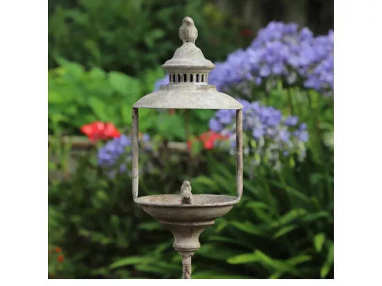 Mangeoire à oiseaux abreuvoir sur pied pique jardin métal gris 140cm