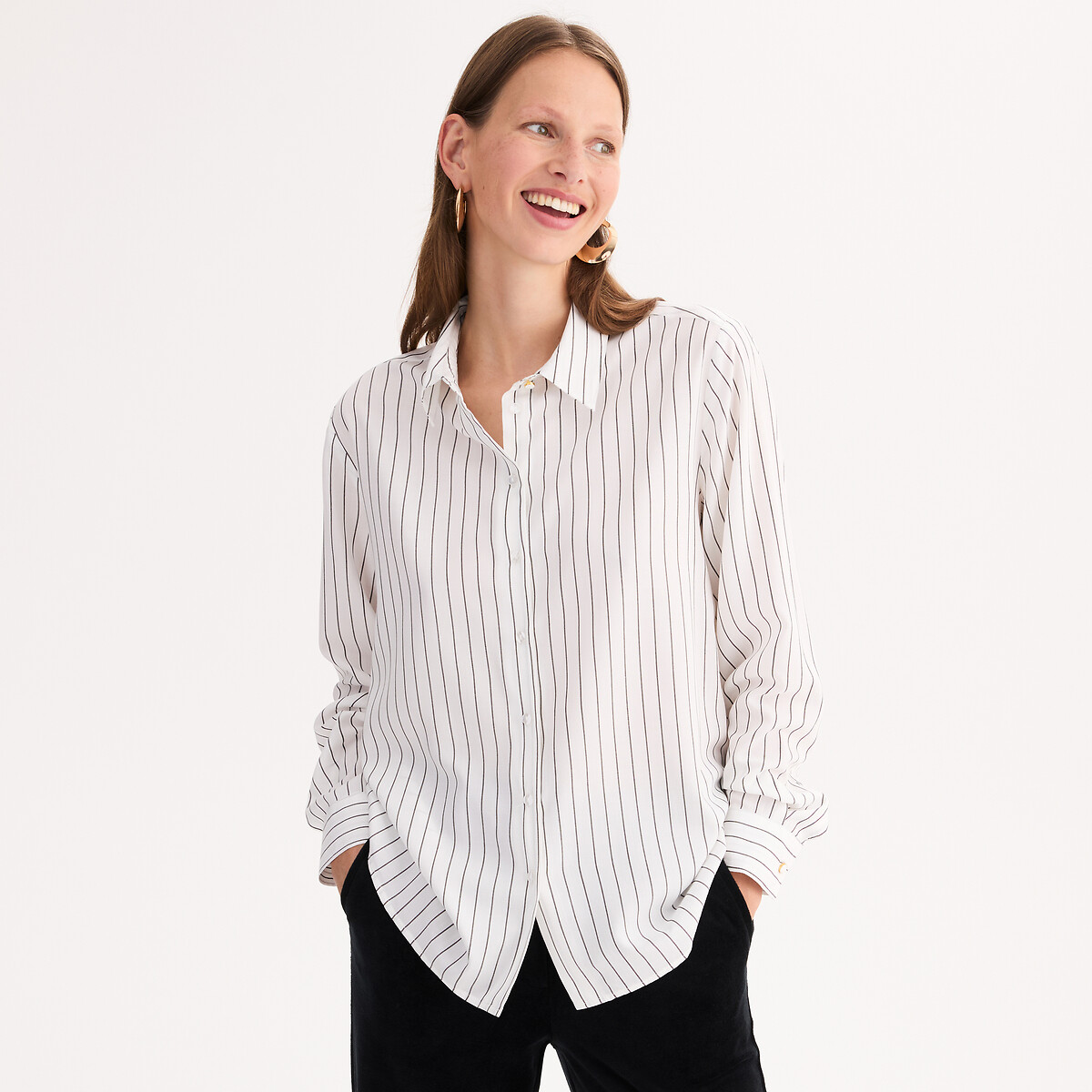 ANNE WEYBURN<br>Camisa listrada de mangas compridas