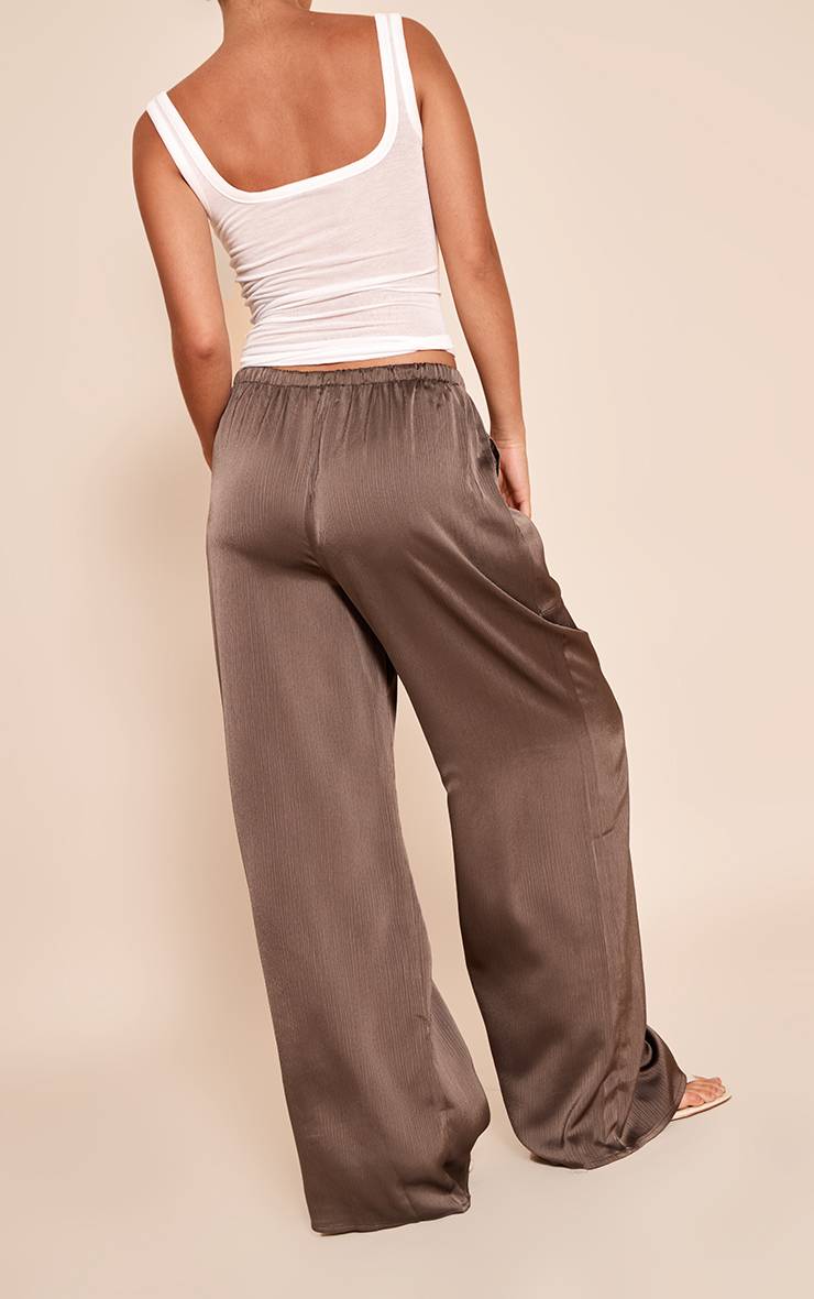 Charbon Pantalon Large Taille Basse En Satin Texturé Avec Cordon De Serrage