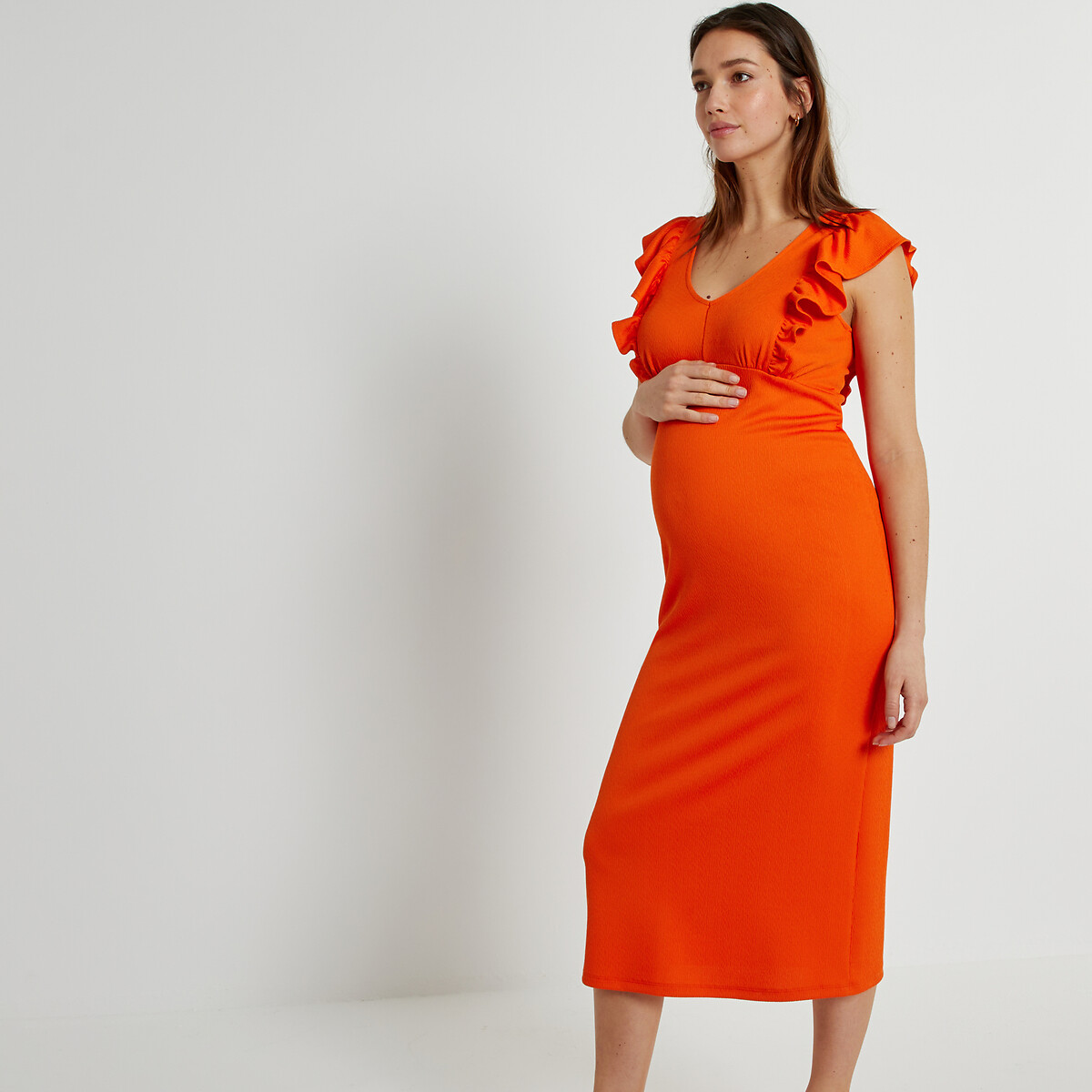 COLEÇÃO LA REDOUTE<br>Vestido de maternidade sem mangas com babados em jérsei