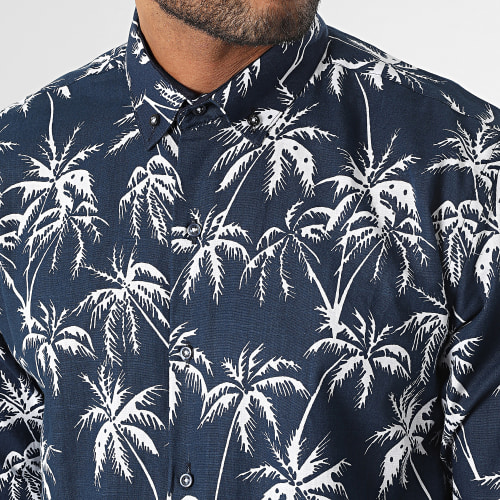 Chemise Manches Longues Floral Bleu Marine Blanc