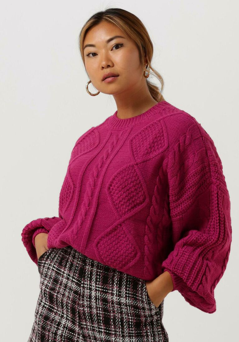 COLOURFUL REBEL roze colourful rebel trui olivia cable knitwear sweater