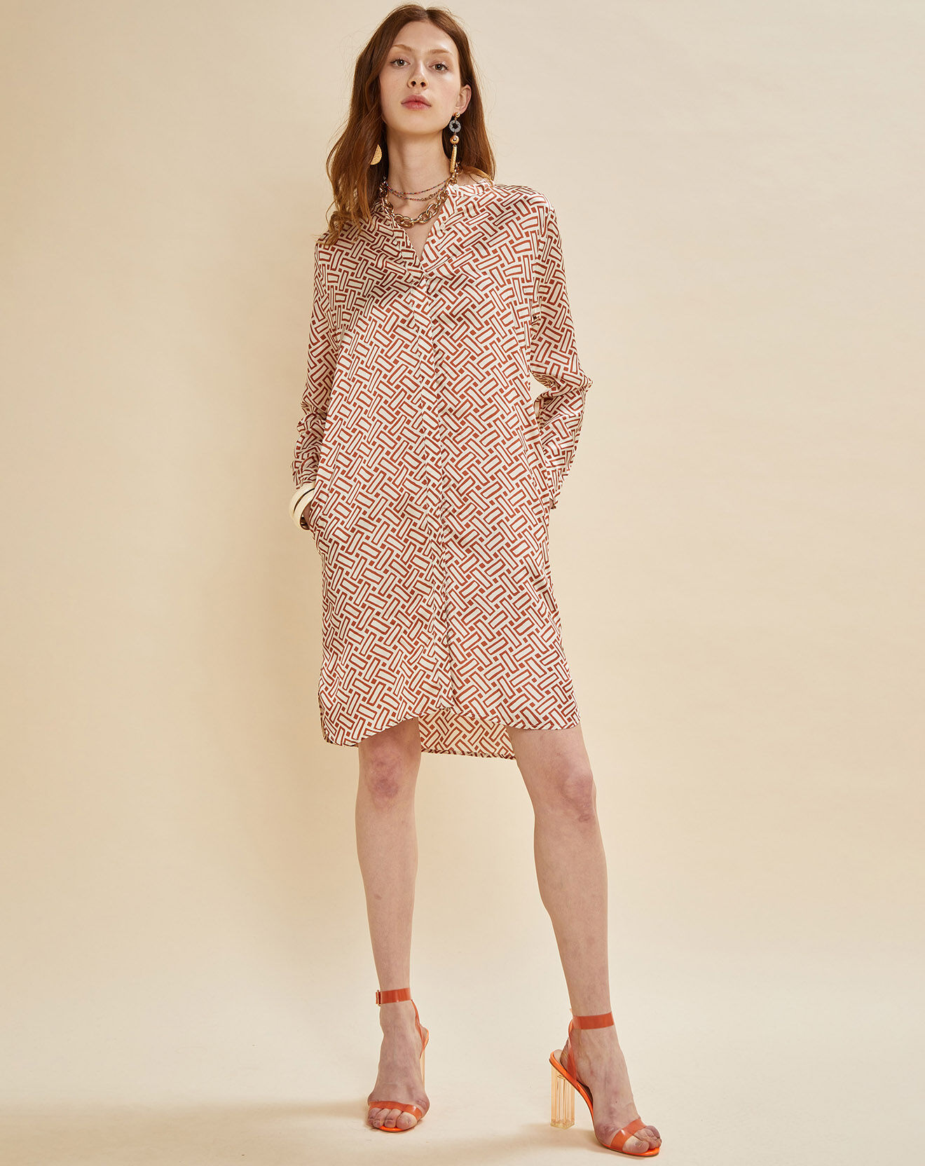 Chloé Stora Robe satinée Roya imprimée terre/écru