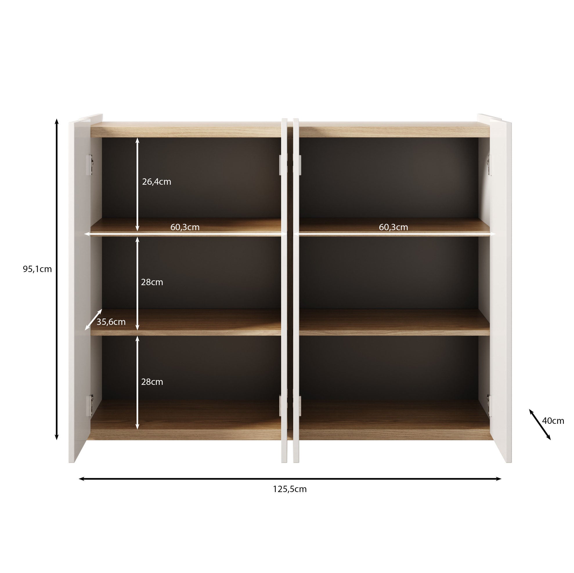 Encore - Schoenenkast met 6 vakken - Wit - 126x40x95 cm