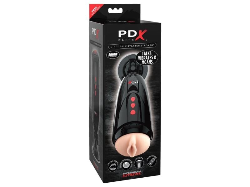 PDX Elite Masturbator Dirty Talk Stroker Schwarz Sprechendes Sextoy für den Mann