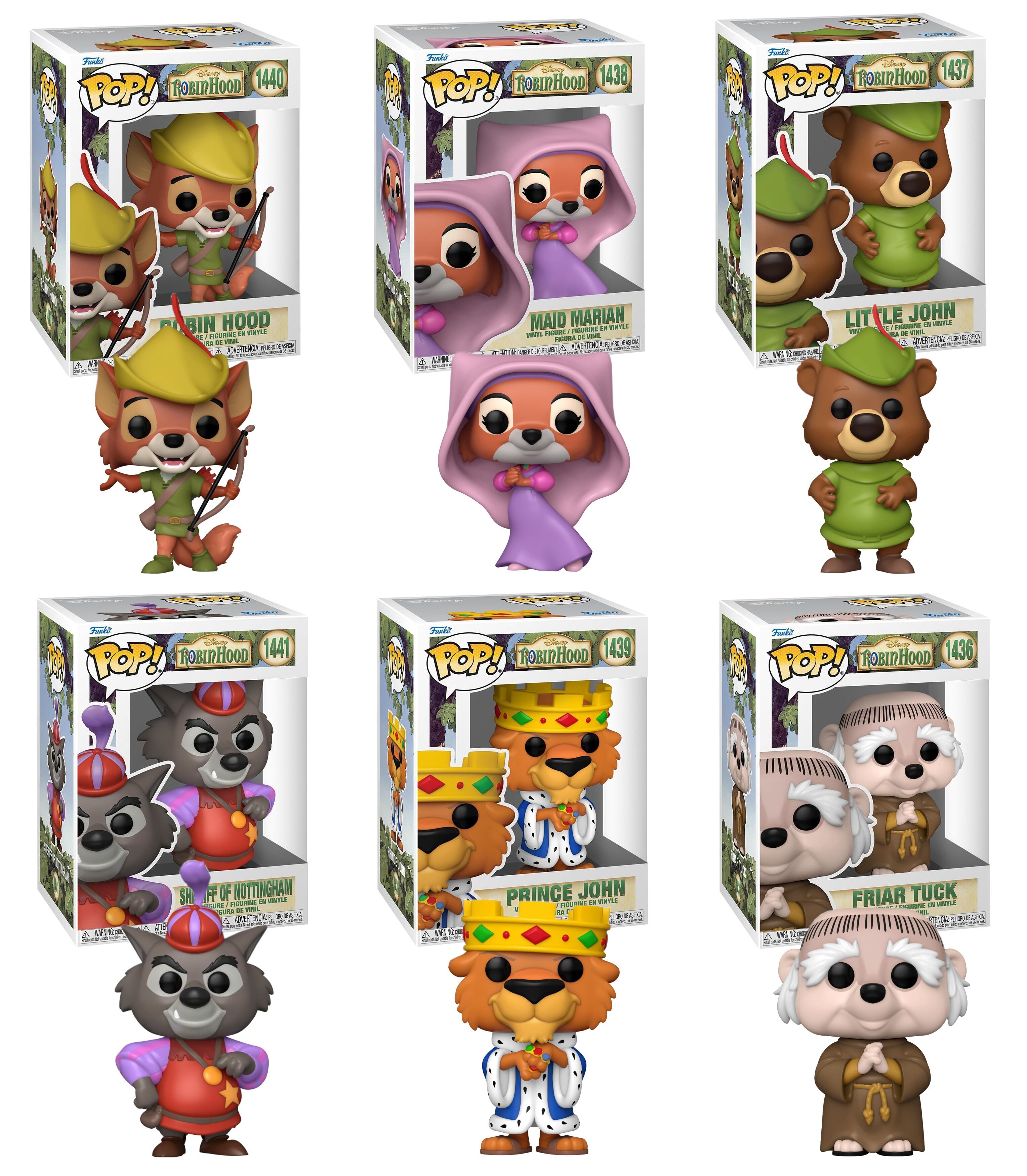 Funko Pop! - Disney Robin Hood 6er Set (Bruder Tuck, Marian, Robin, König John, Sheriff von Nottingham, Little John)