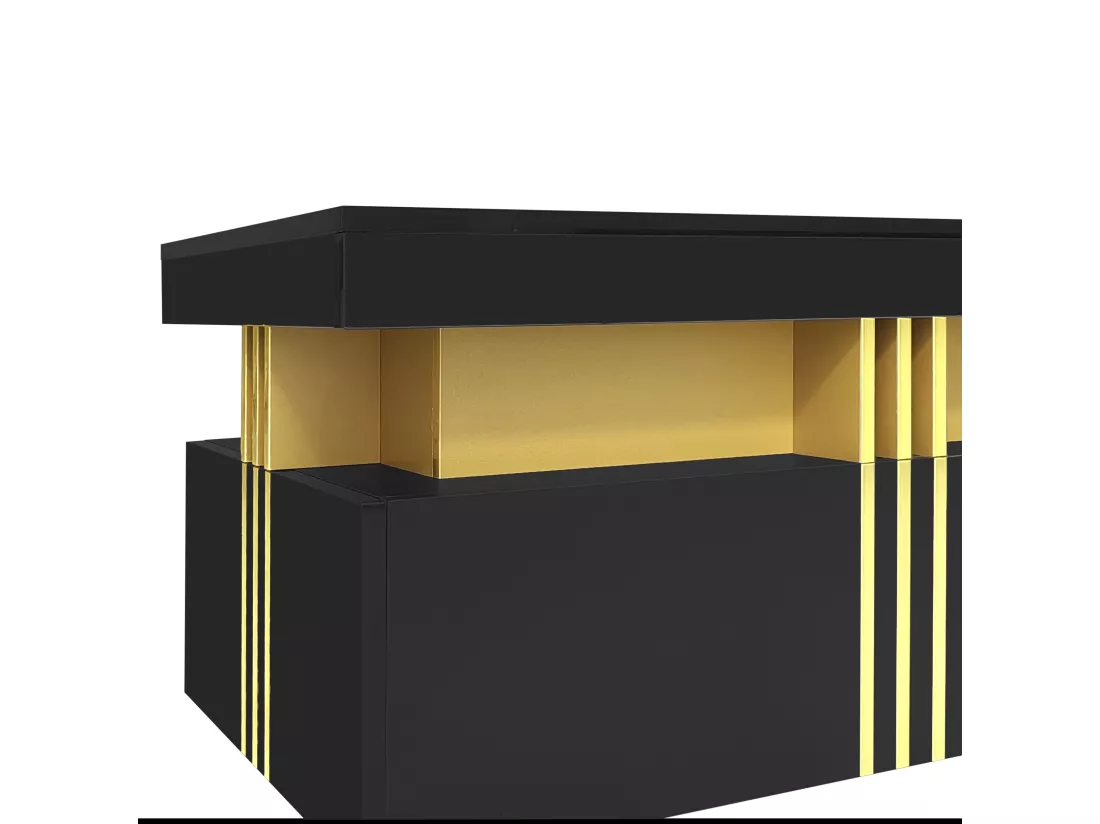 Table basse avec 2 tiroirs - planche à motifs marbre - style scandinave - Noir