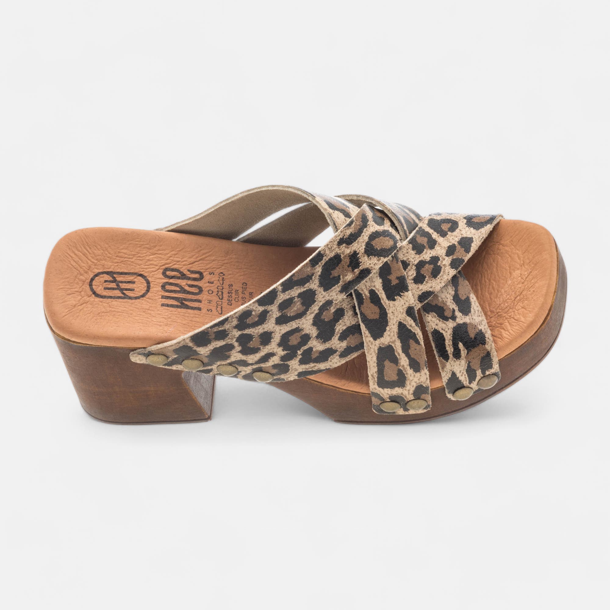 Chaussures semelle bois à talon Femme en cuir multicolore