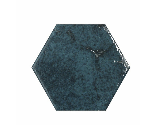 Steengoed hexagonale tegel Alma 13 x 15 cm blauw glanzend