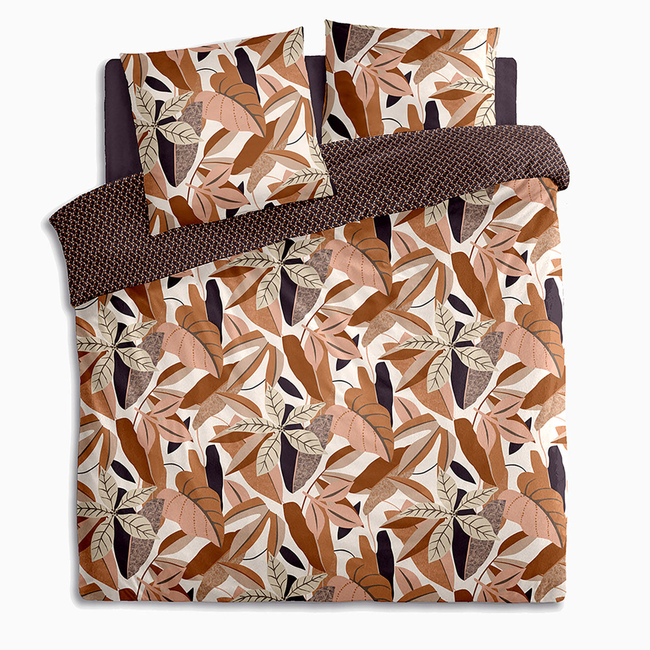 Atmosphera Parure housse de couette imprimée Elba terracotta - 240x220 cm