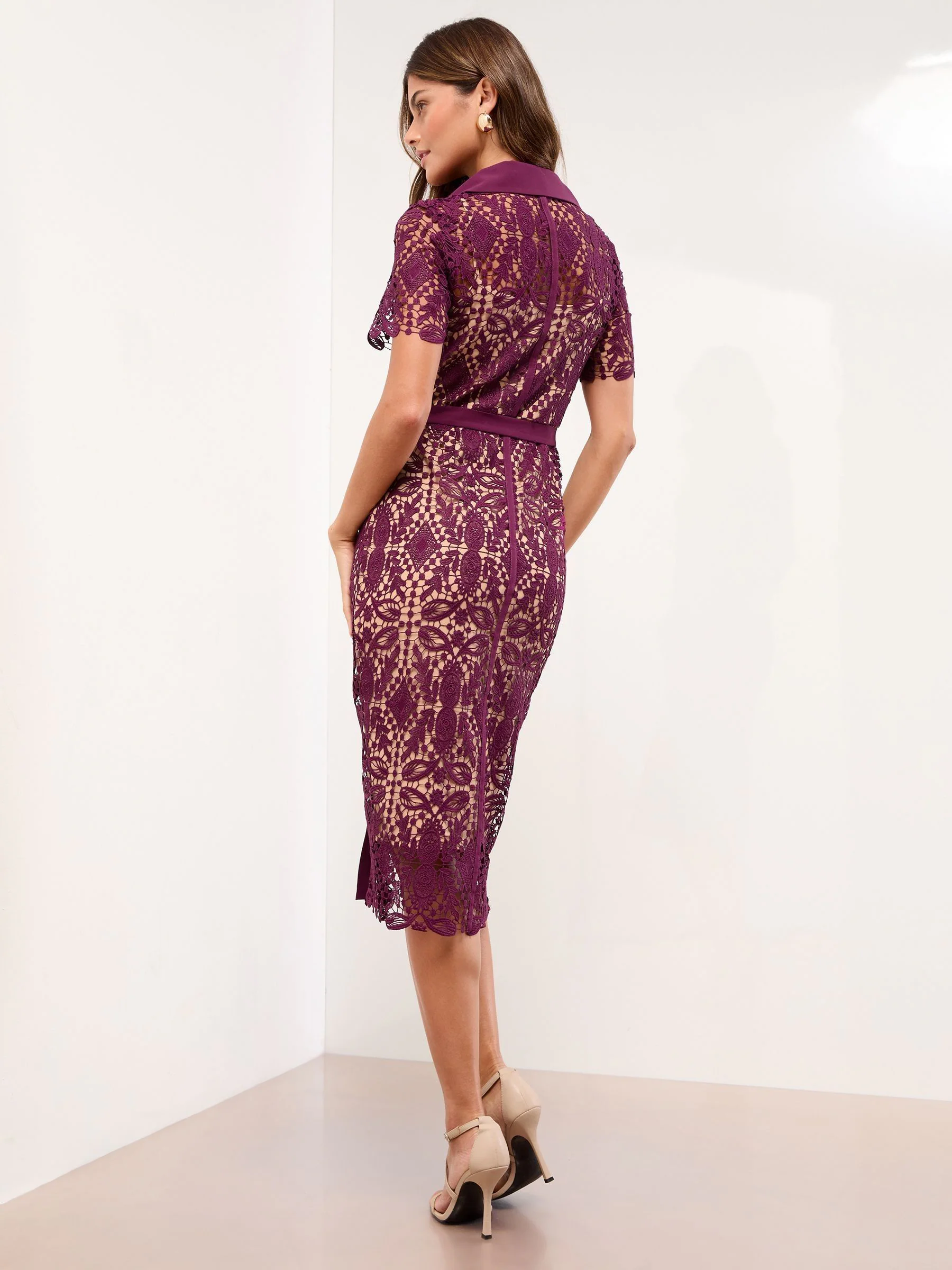 Lipsy Premium Short Sleeve Embellished Button Shirt Dress
