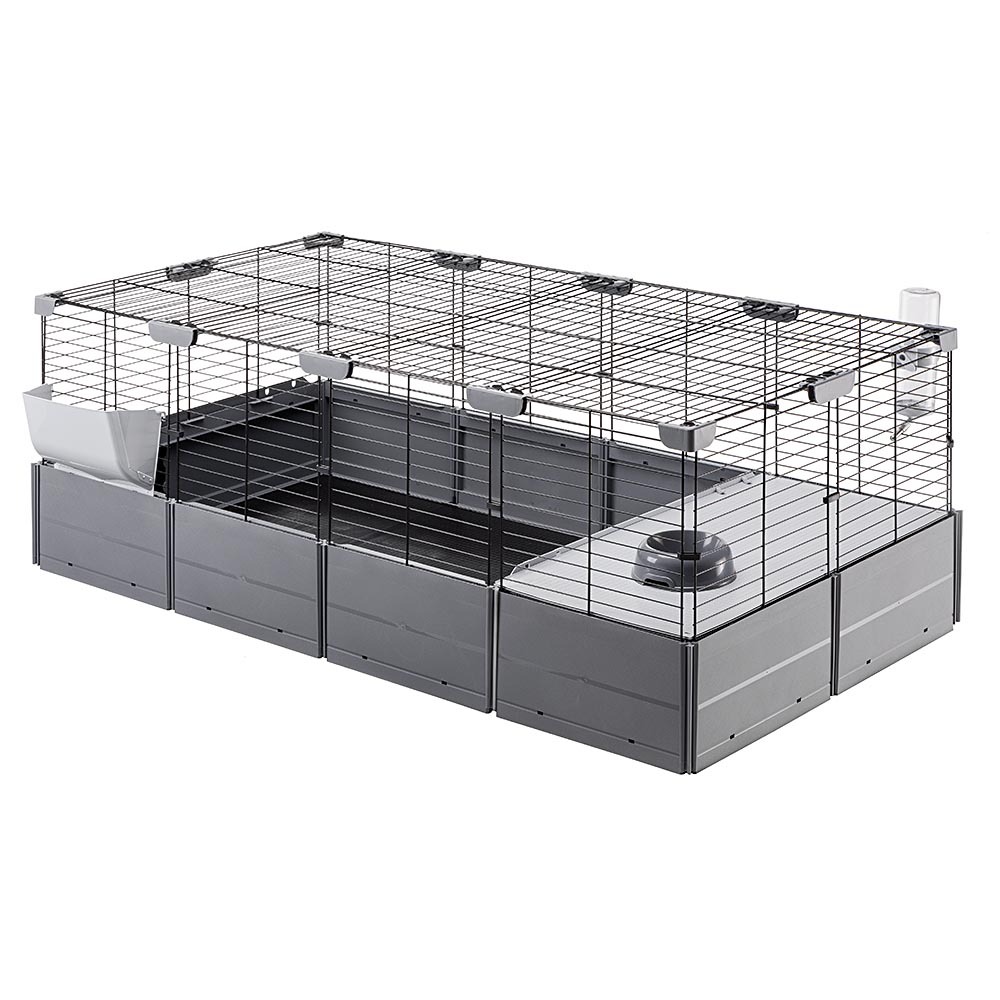 Cage modulable pour lapins cochons d'inde multipla maxi, en grillage métallique et plastique recyclé, avec accessoires