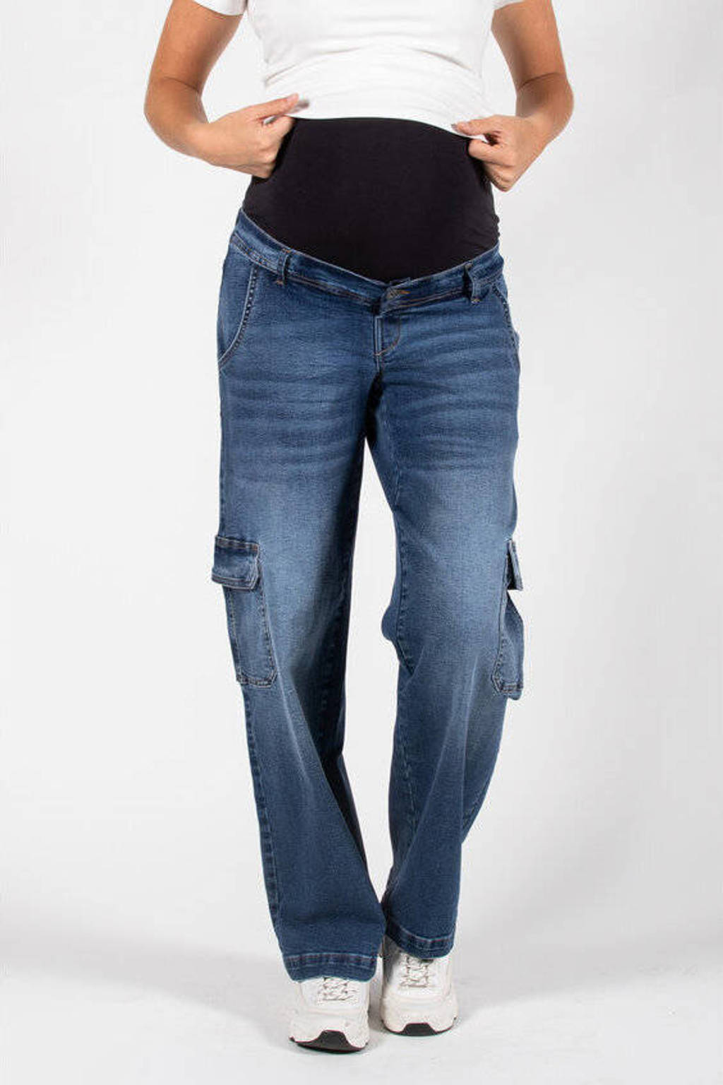 LOVE2WAIT low waist zwangerschaps cargo jeans stonewashed