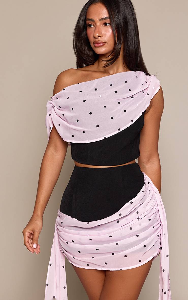 Rose Mini-jupe En Mousseline À Pois Avec Liens Latéraux Petite