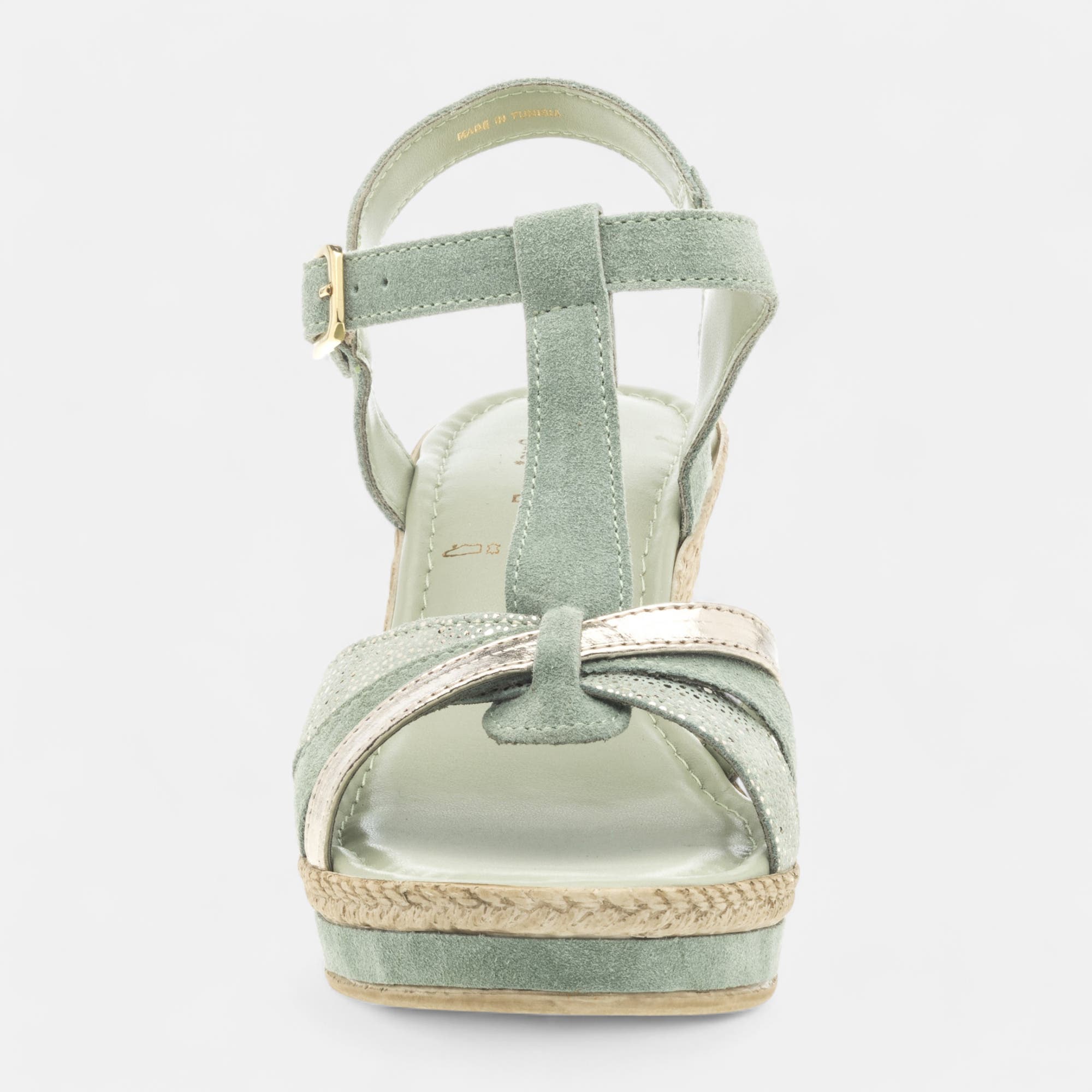 Sandales à talon compensé Femme en cuir vert