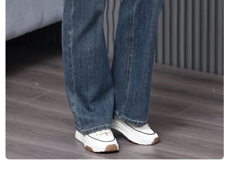tropibreeze - Hoge taille gewassen rechte jeans