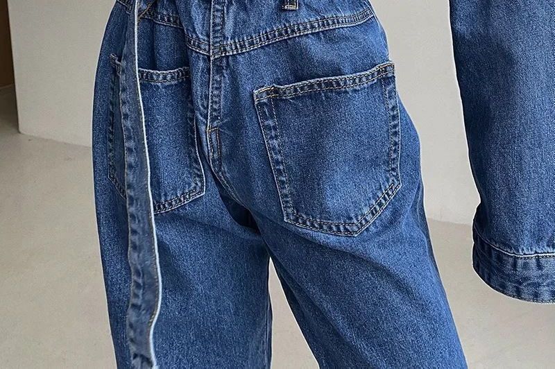 Reknovine - Denim jumpsuit met lange mouwen en riem