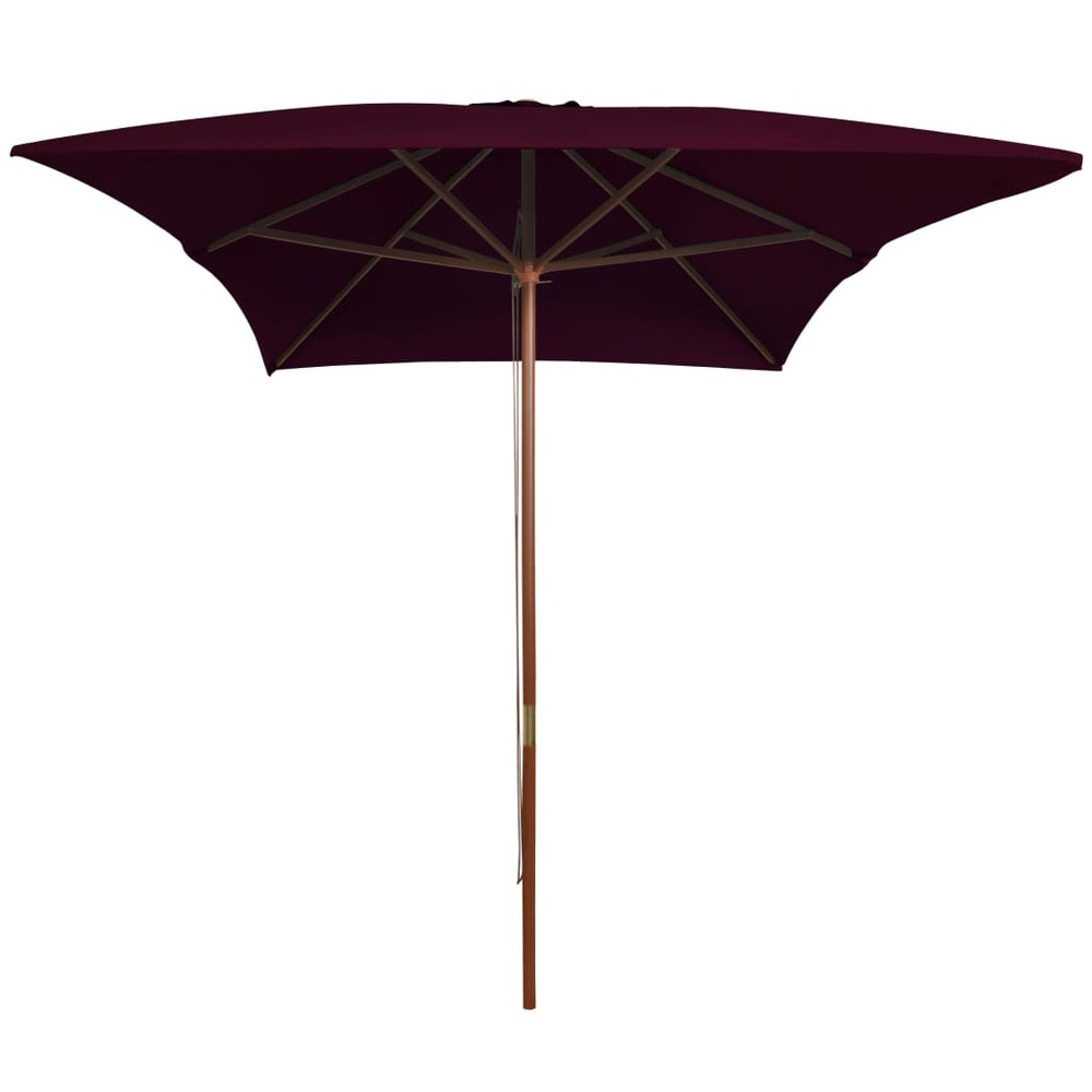Parasol d'extérieur avec mât en bois 200 x 300 cm rouge bordeaux