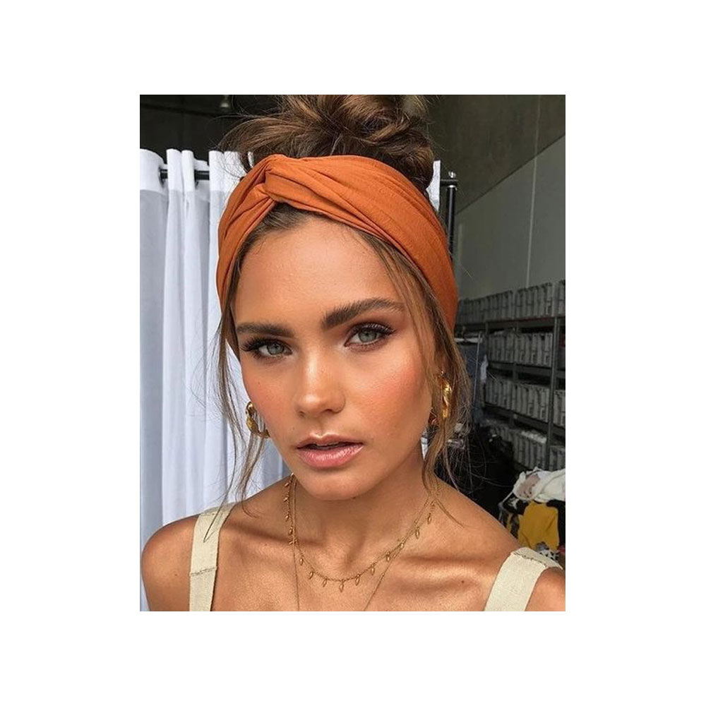 Elastisches Damen Haarband Mode Accessoire Kreuzstirnband Bandana (One Size) - Schwarz