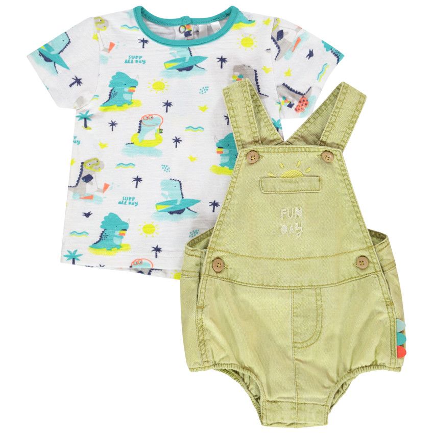 Ensemble barboteuse + t-shirt imprimé dinosaures pour bébé garçon - Blanc