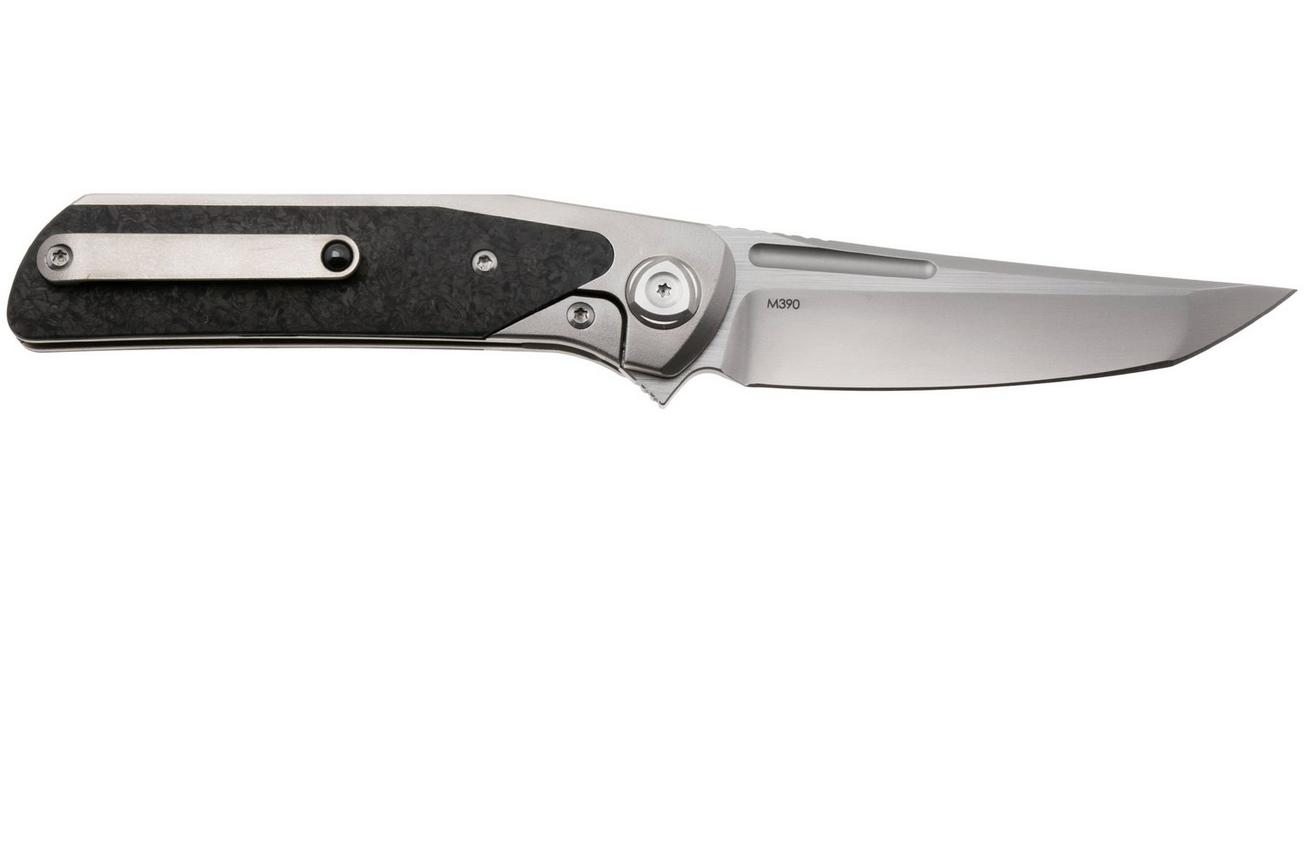 Liong Mah Warrior 3 Bead Blasted Böhler M390, Titanium Marbled Carbonfiber Inlay, zakmes