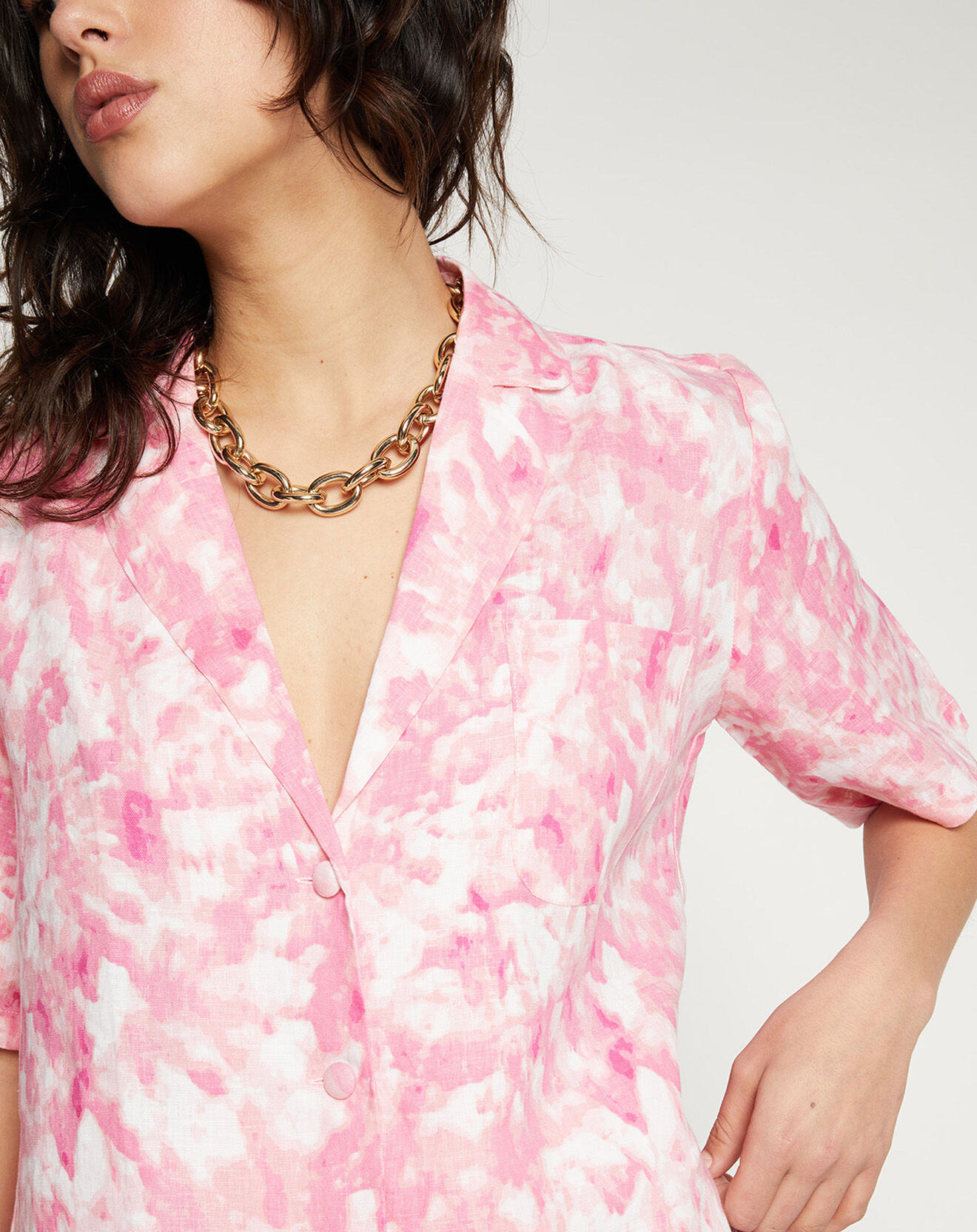 Faithfull the Brand Grande chemise 100% Lin Charlita imprimée rose