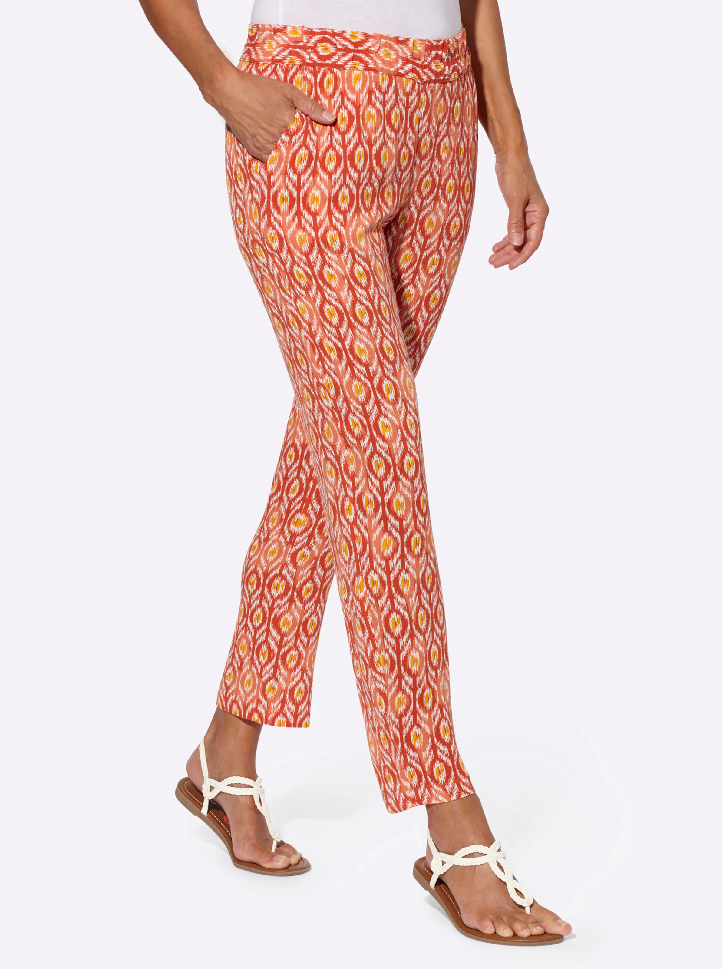 Schlupfhose in papaya-terra-bedruckt