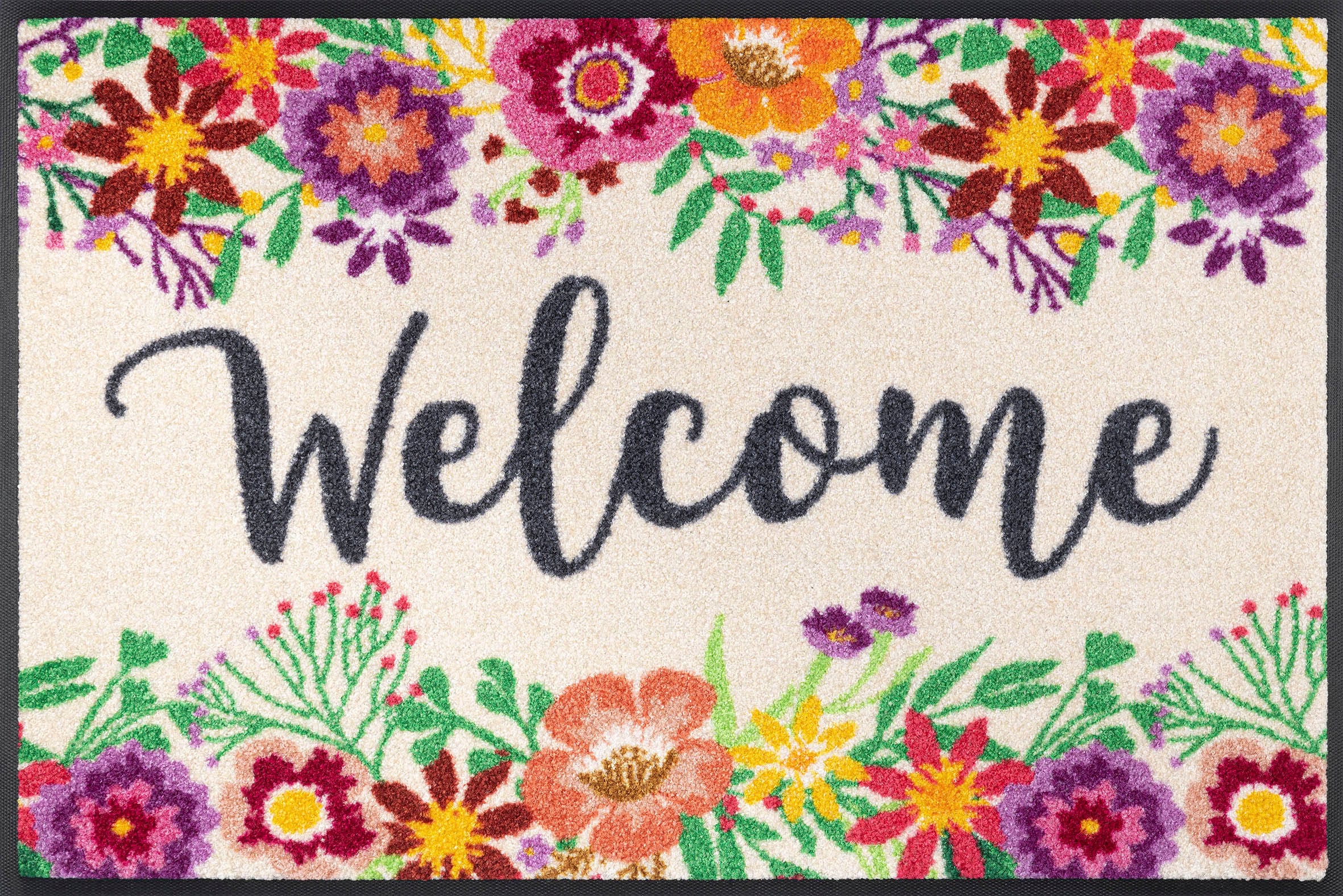 wash+dry by Kleen-Tex Fussmatte »Welcome Blooming« rechteckig 7 mm Höhe Schmutzfangmatte, mit Spruch, rutschhemmend, waschbar
