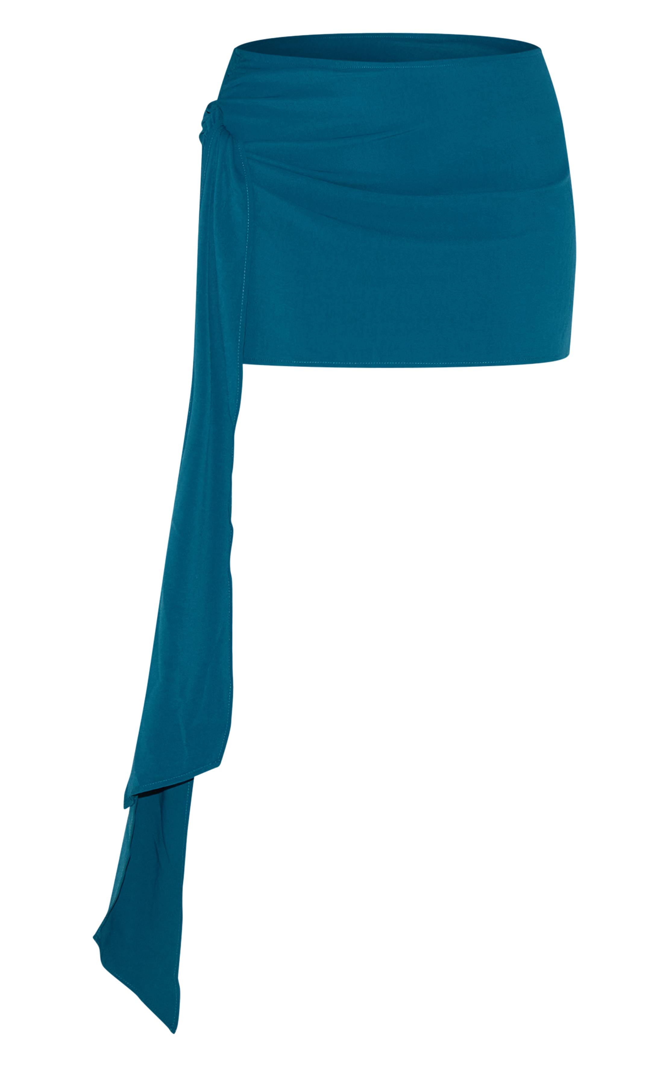 Vert Turquoise Jupe Mini En Tissu Fluide Avec Nœud Sur Le Côté Grande Taille
