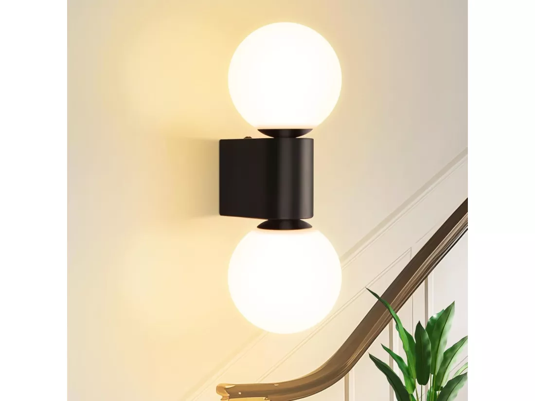 NETTLIFE Applique murale d'intérieur moderne en verre blanc noir 2 ampoules max 25W G9 (sans ampoule)